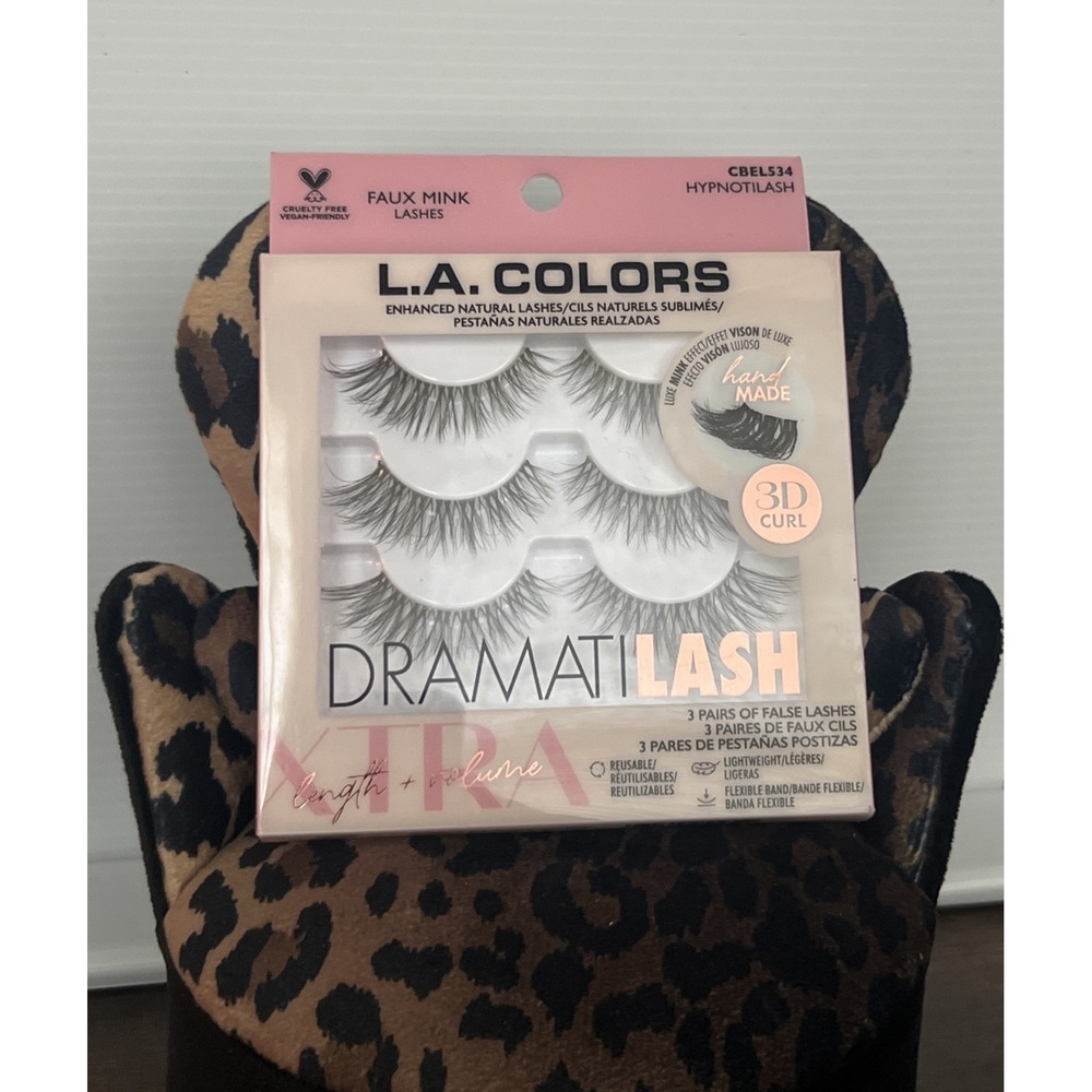 L.A. COLORS False Lashes 3 Pairs Black Hypnotilash Faux Mink 3D Curl New